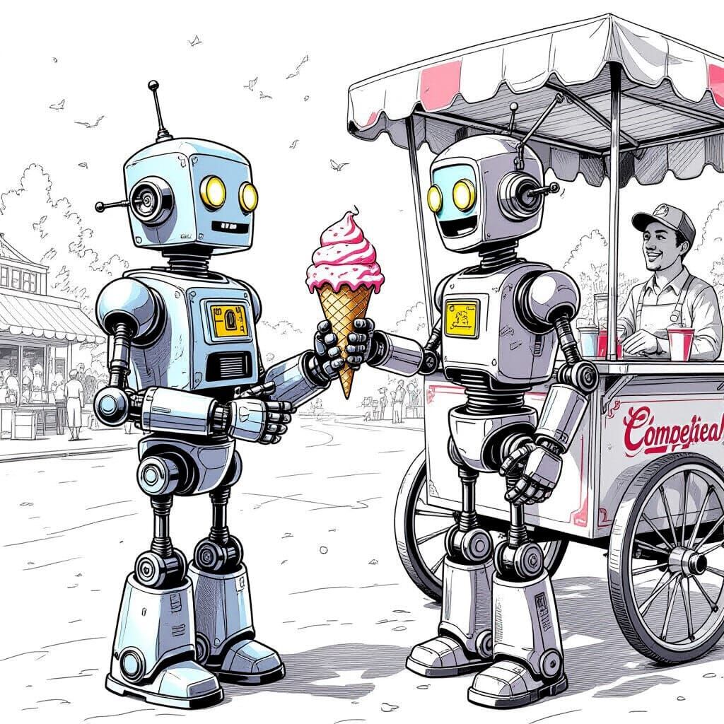 Robots and Ice Cream: Pencil Schematic Drawing