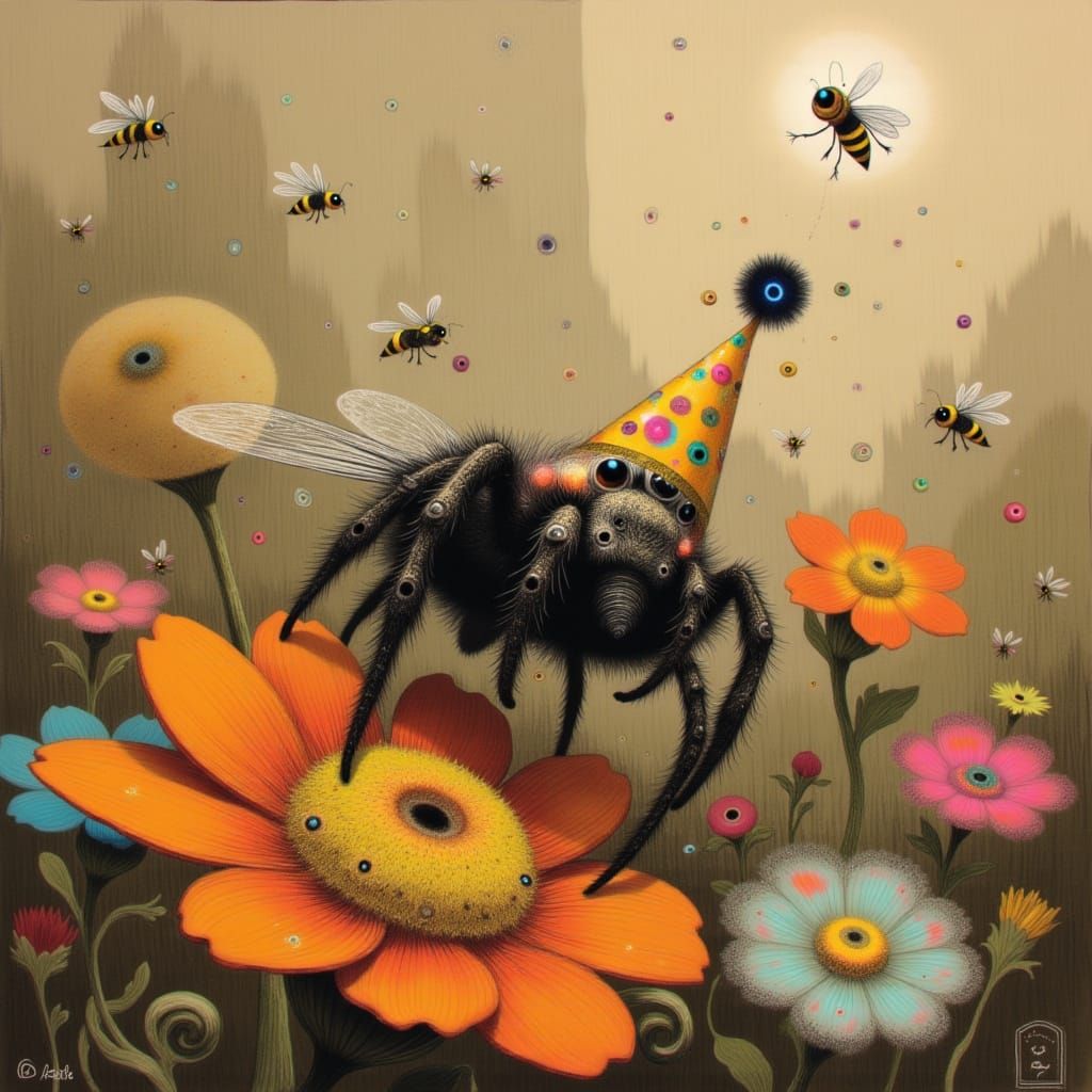 Jumping Spider's Party at the Queen Bee Hive