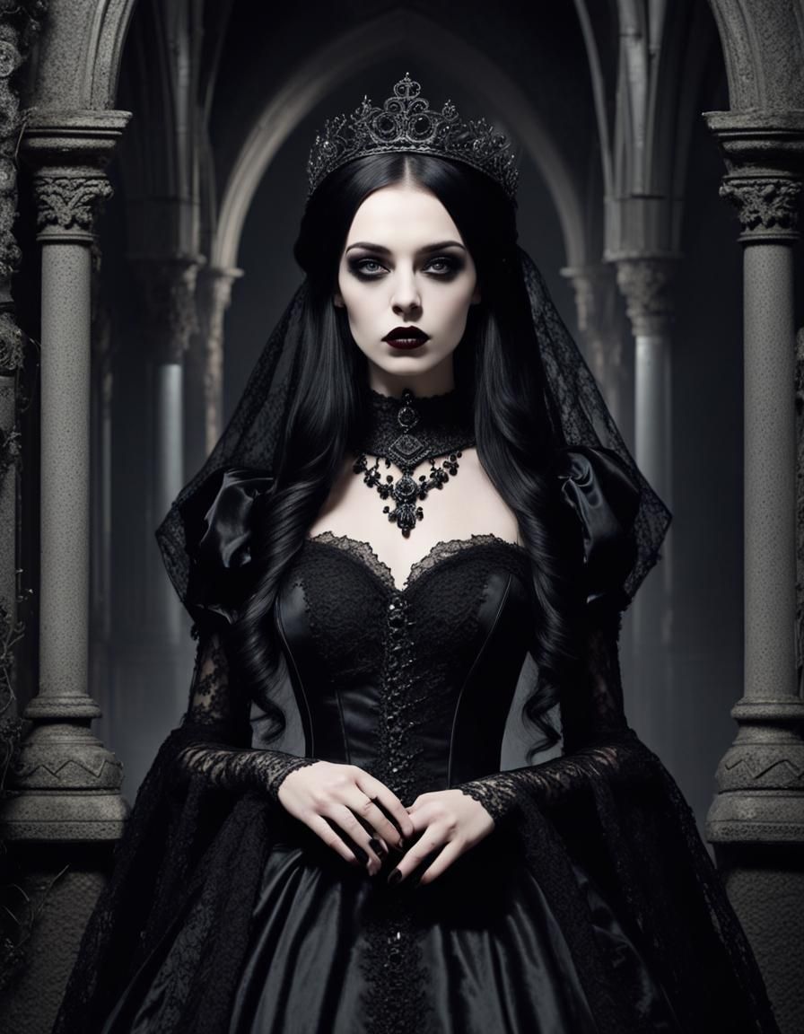 Mysterious Gothic Princess Reigns in Dark, Elegant Castle