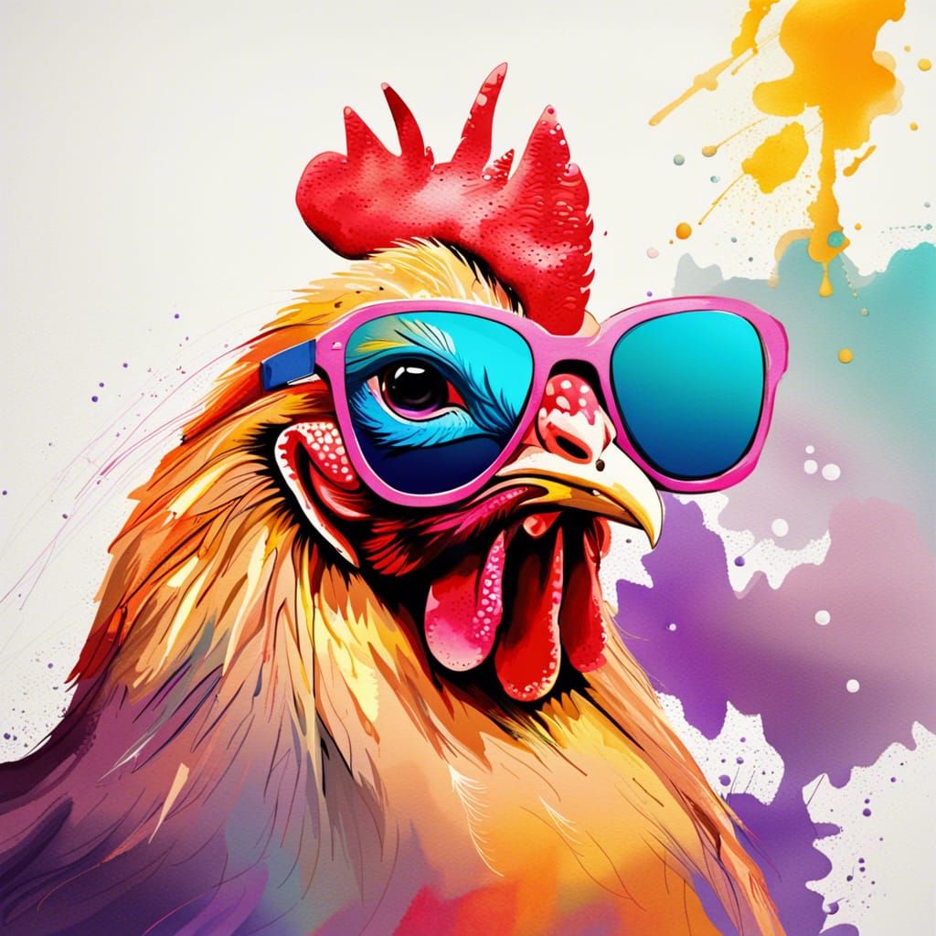 Cool Hen in Vibrant Watercolor Style