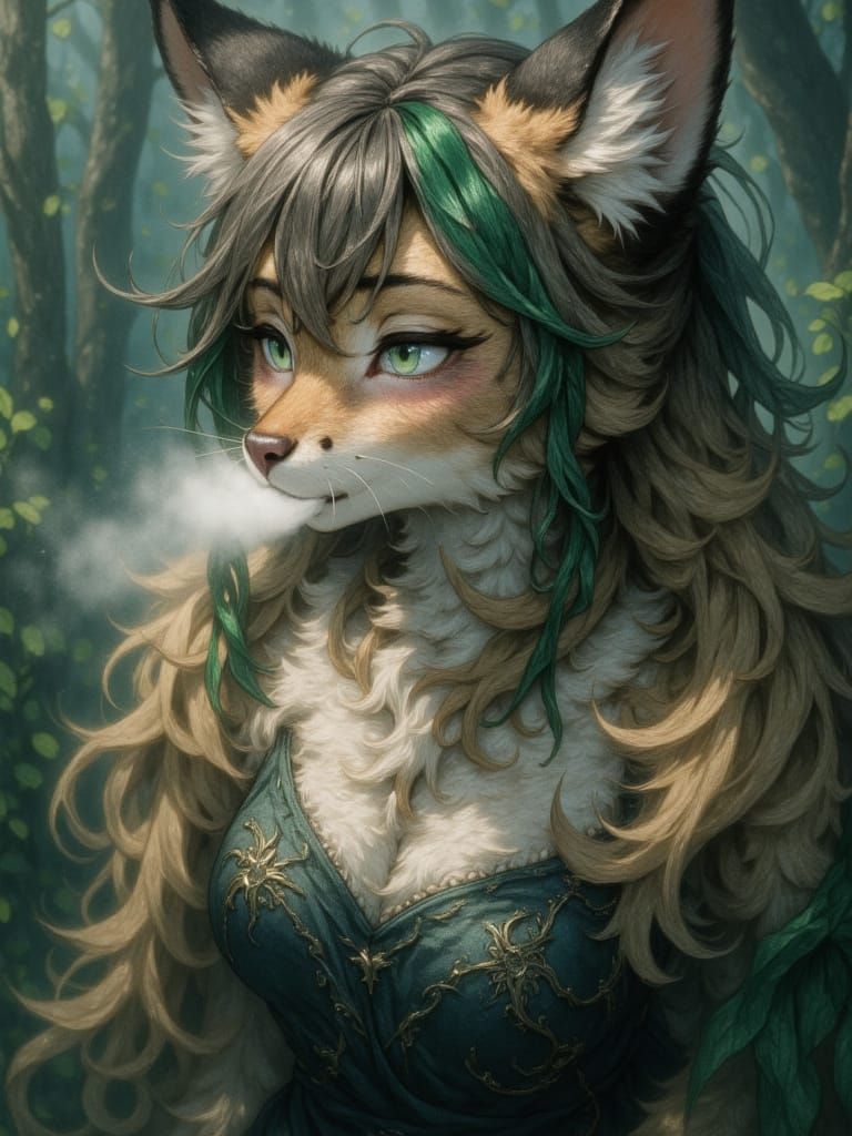 Enchanting Lynx in Anime High Fantasy Scene