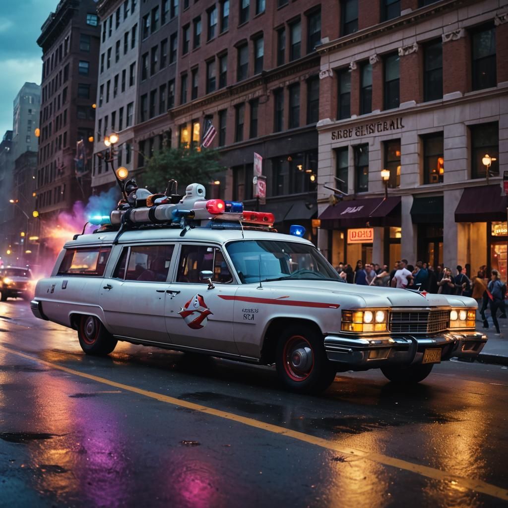 Ghostbusters: Echo 1 speeding down the street, chasing multi...