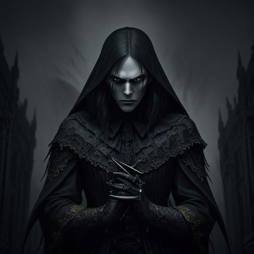 Gothic Dark Fantasy Violinist in Cityscape