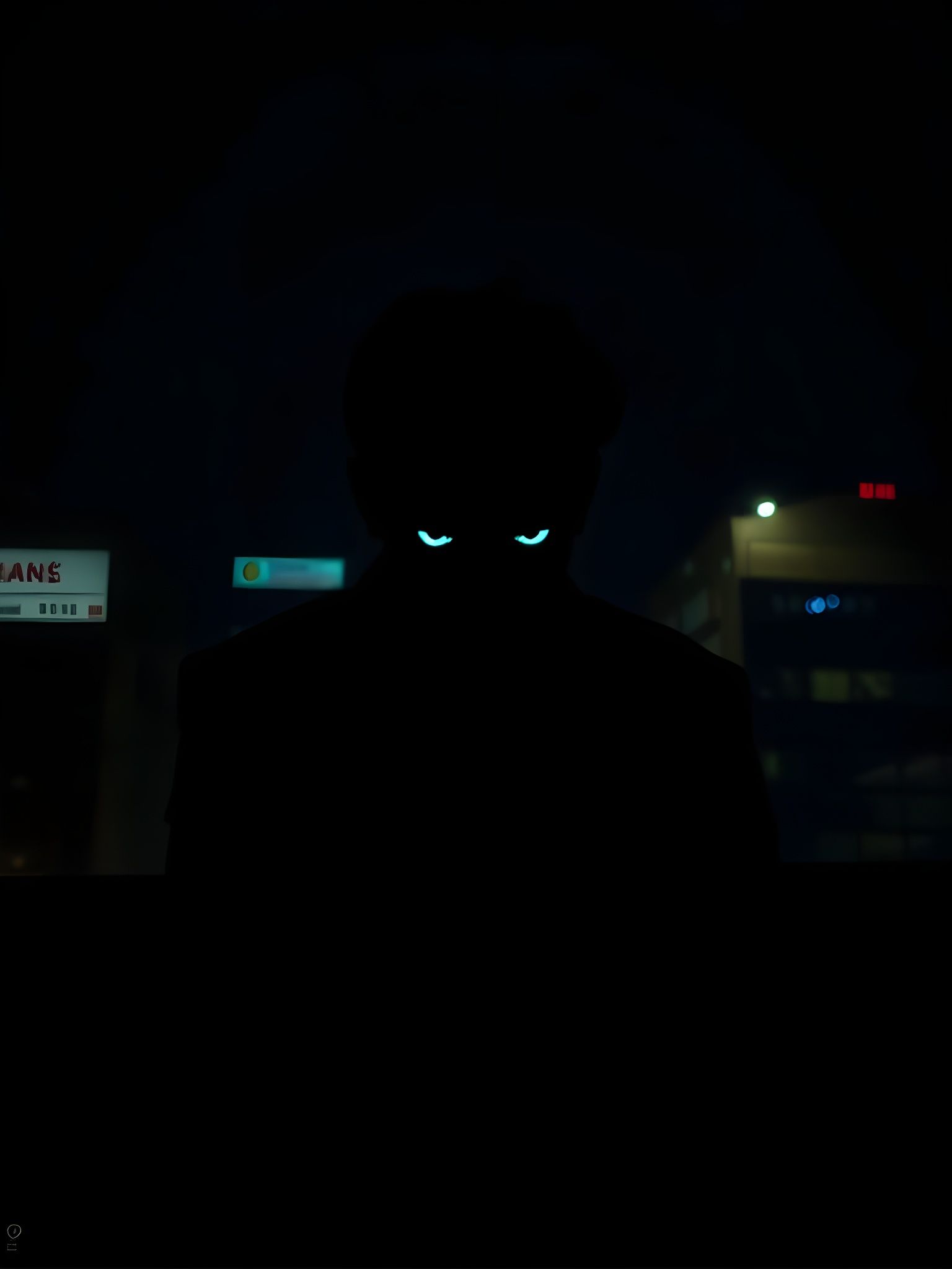Glitching Silhouette with Glowing Eyes