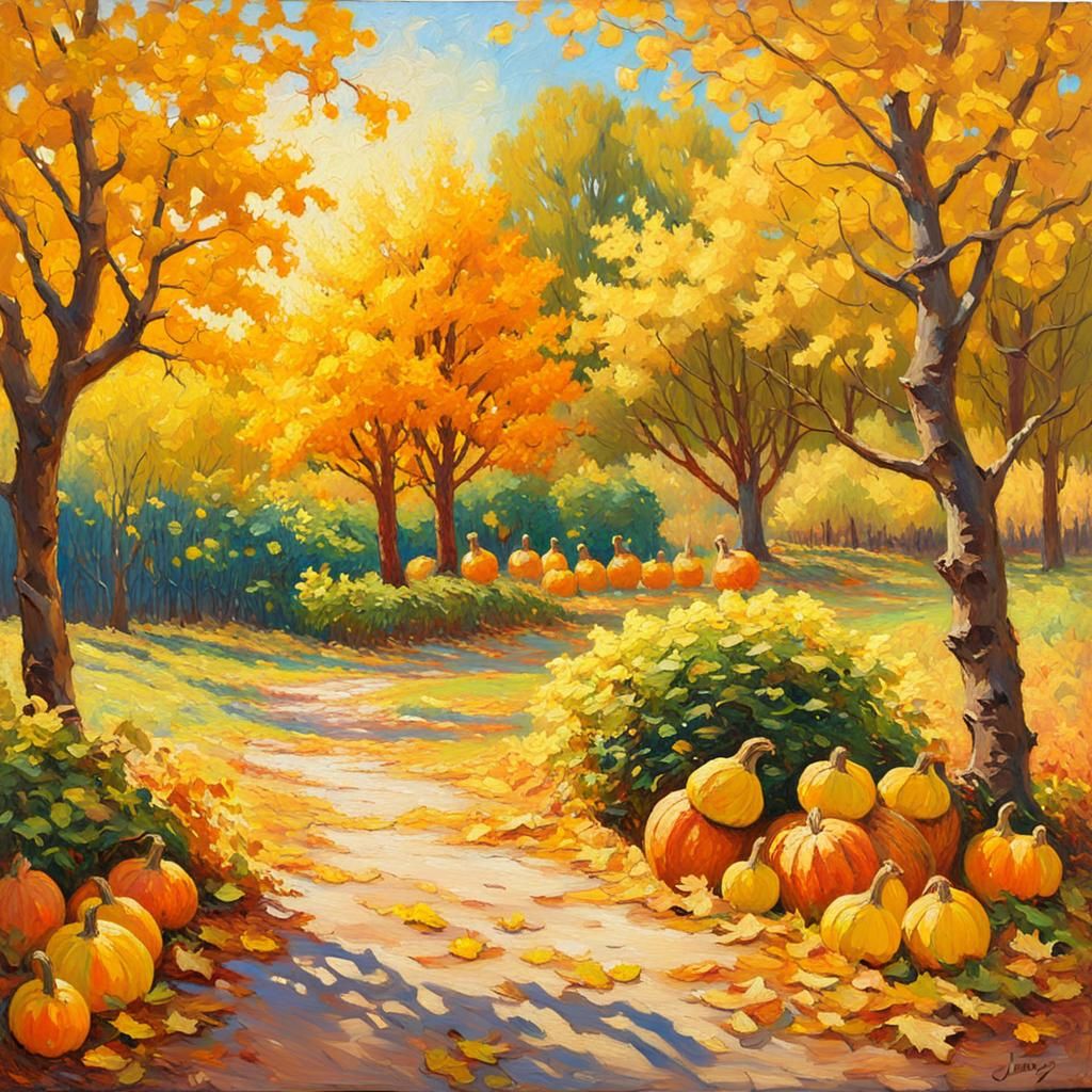 Autumn Orchard in Vibrant Impasto Style