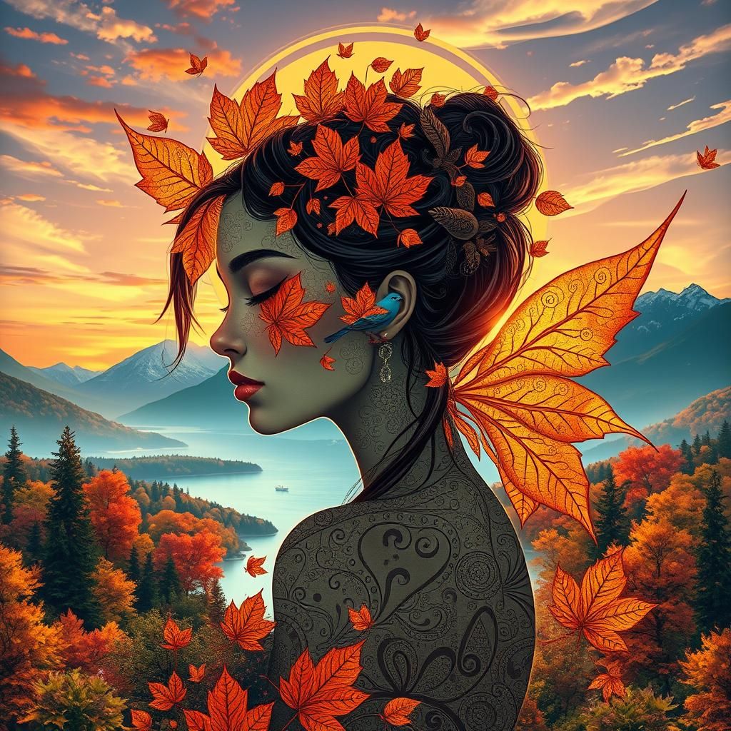 Goddess Aishain in Vibrant Autumn Fantasy