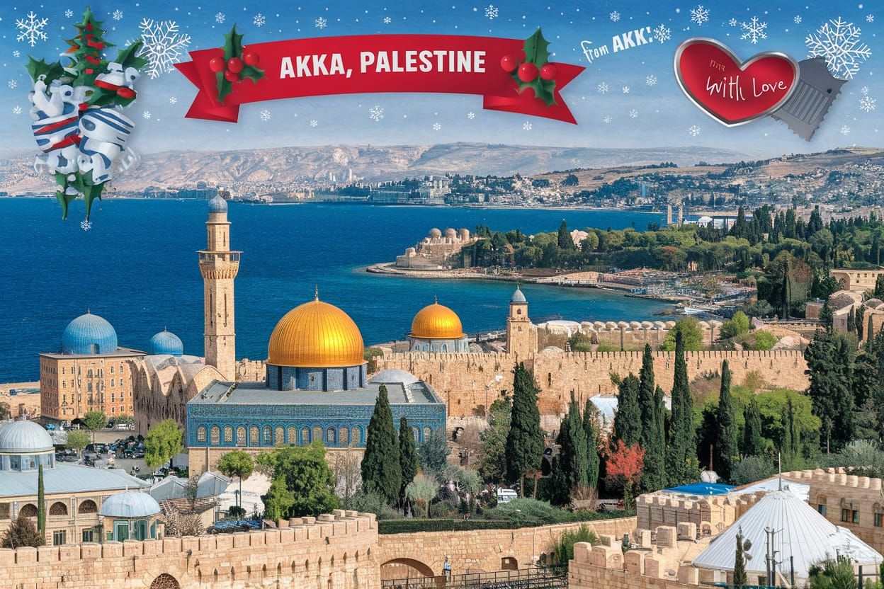 Vintage Holiday Postcard with Ottoman and Crusader Architect...