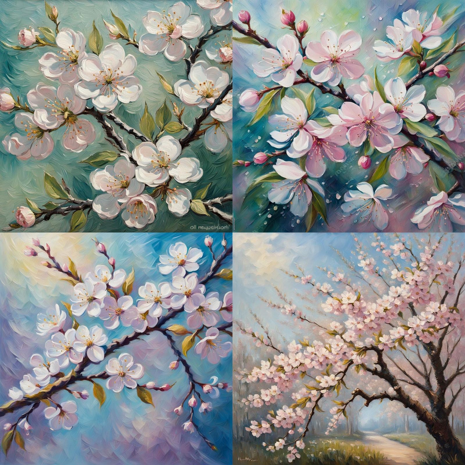 Impressionist Cherry Blossoms in Soft Blues and Pinks