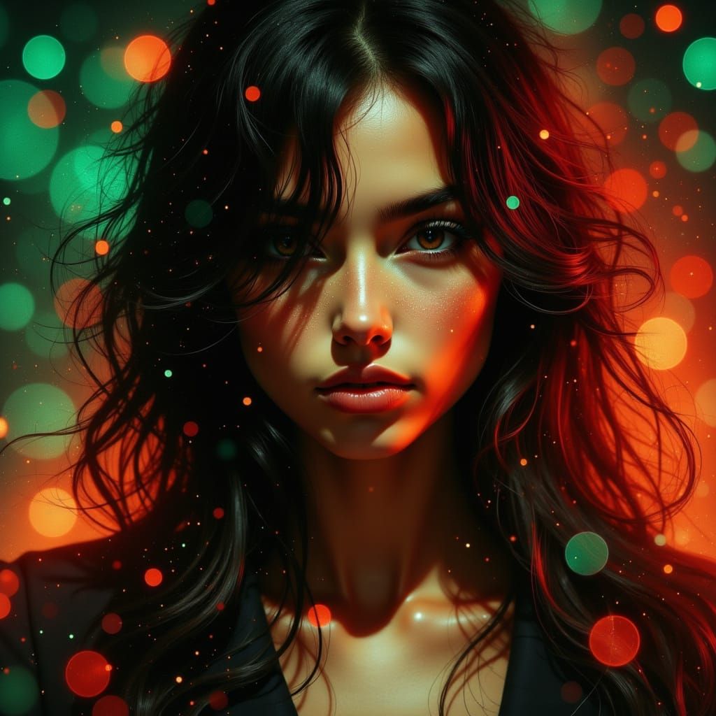 Surreal Hyper-Realistic Portrait of a Young Woman in a Dream...