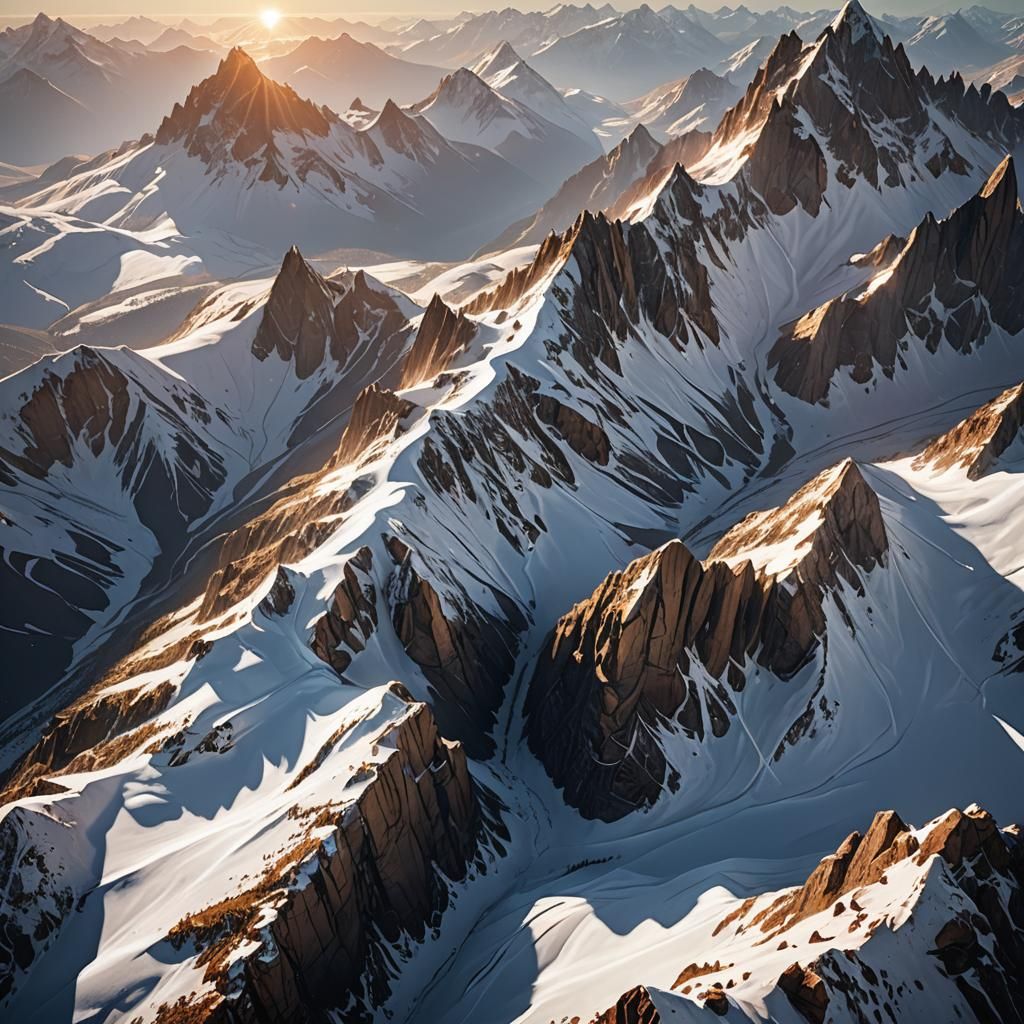 Mountain Peaks Set Ablaze by Vibrant Sunset Hues in Cyberpun...