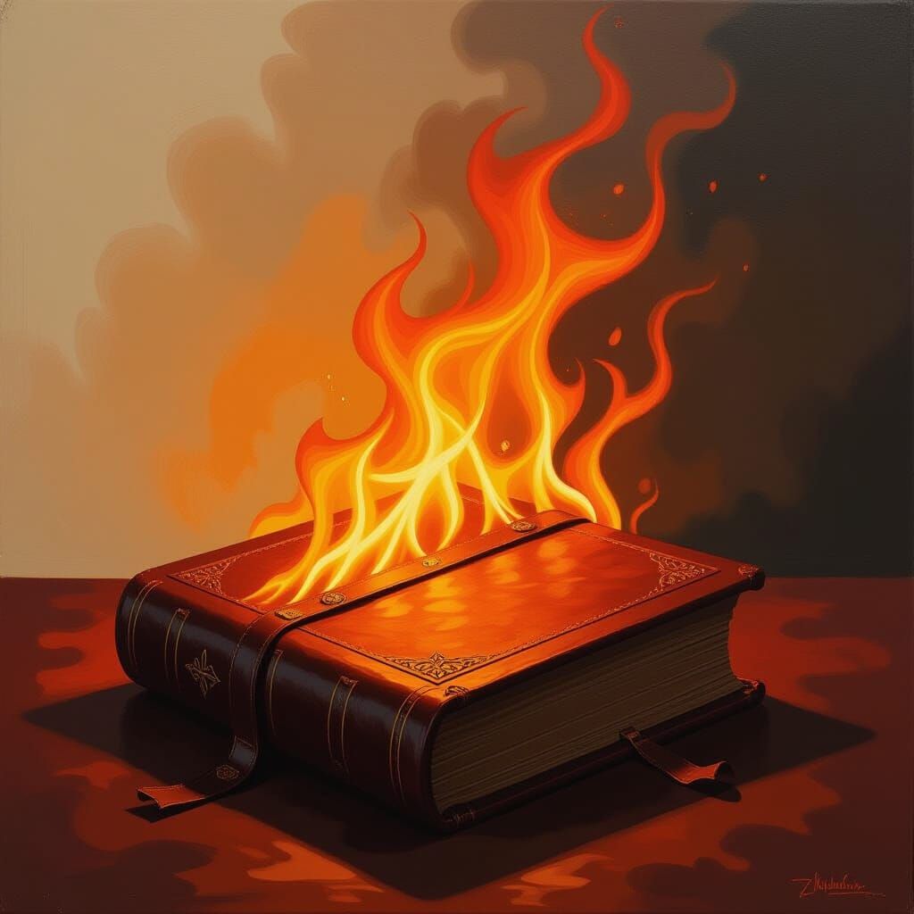 Flaming Bible in Expressionist Abstract Style