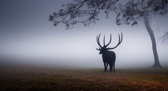 Dark Entity Emerging from Fog in a Haunting Scene