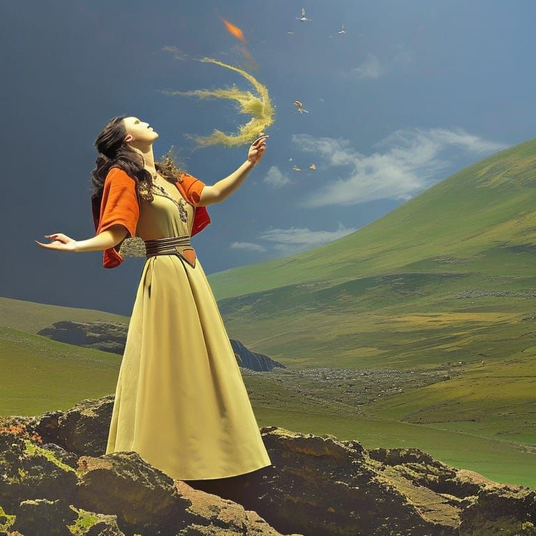 Wilderness Woman Prays to a Burning Sun