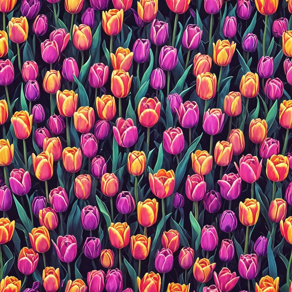 Glowing Tulips in Retro Neon Colors