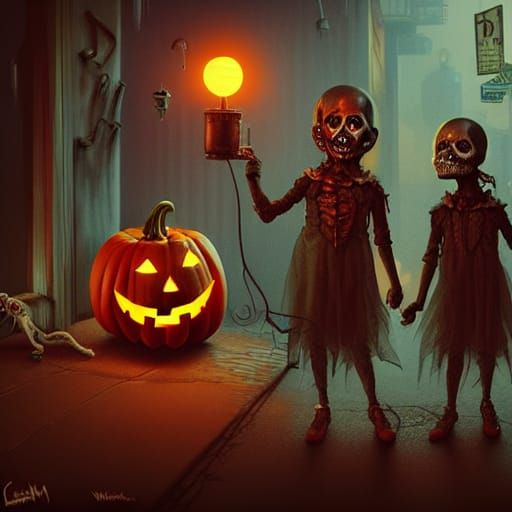 Graffiti Cyberpunk Zombies in Retro Futuristic Cityscape