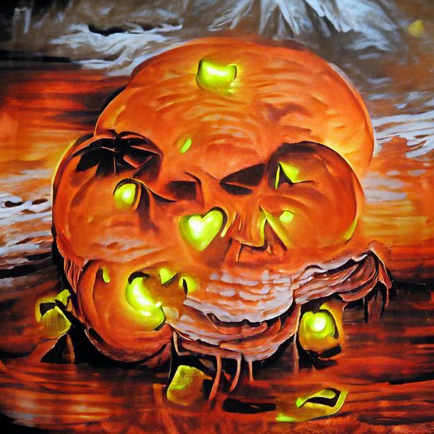 Glowing Jack-o-lanterns in a Vintage Halloween Painting Styl...