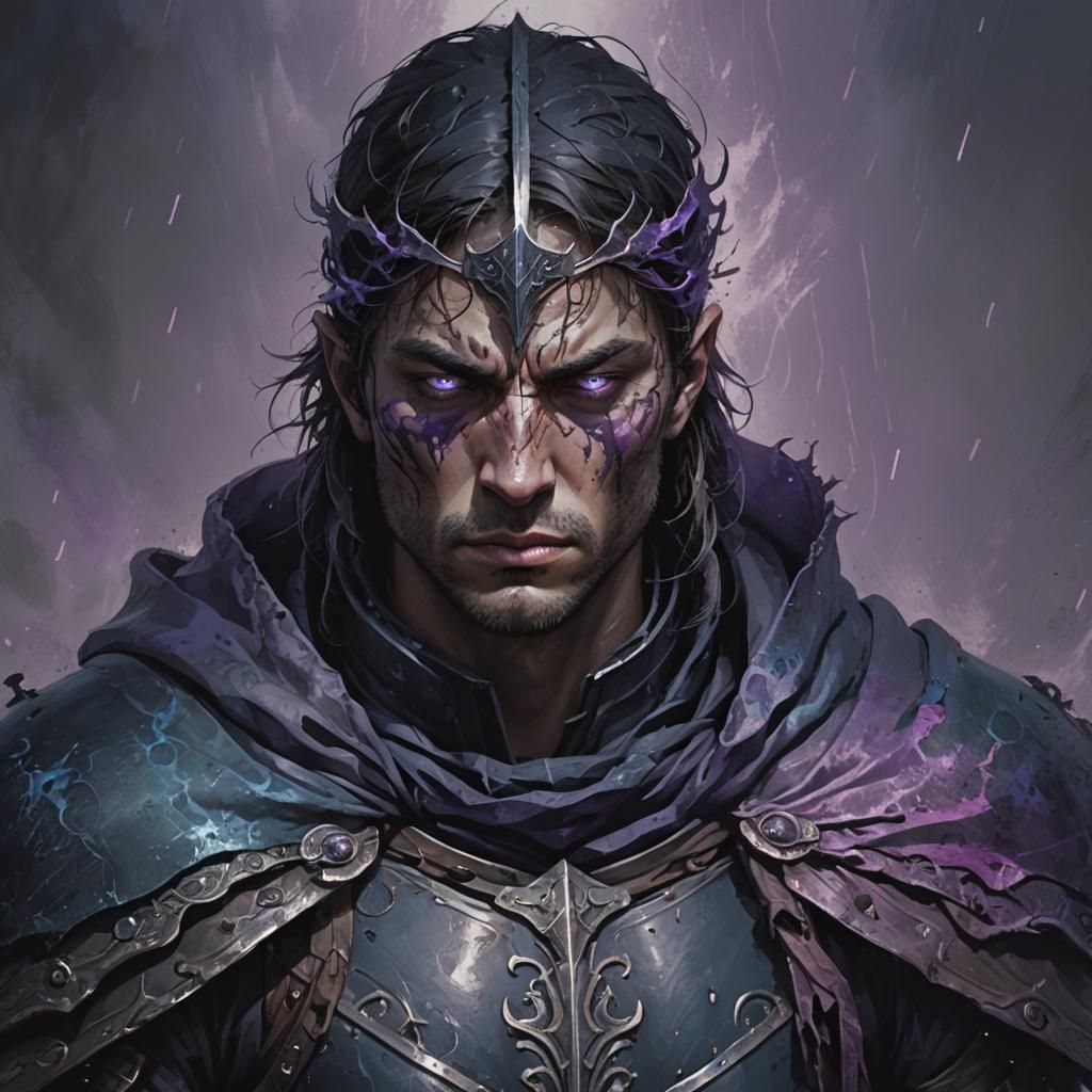 Battle-Hardened Warrior in Haunting Dark Fantasy Scene