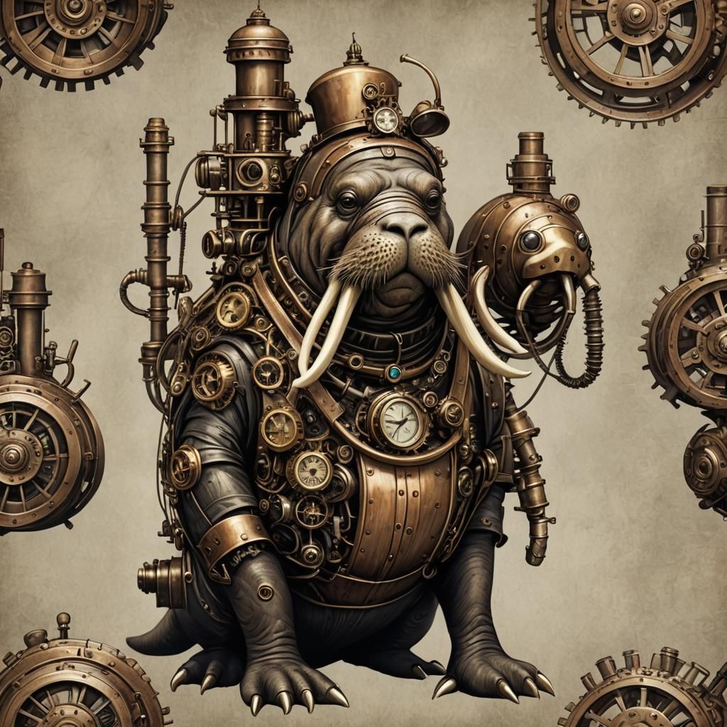 Steampunk Walrus in Industrial Elegance