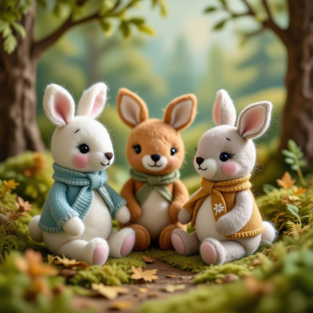 Felted Animal Friends in Whimsical Forest