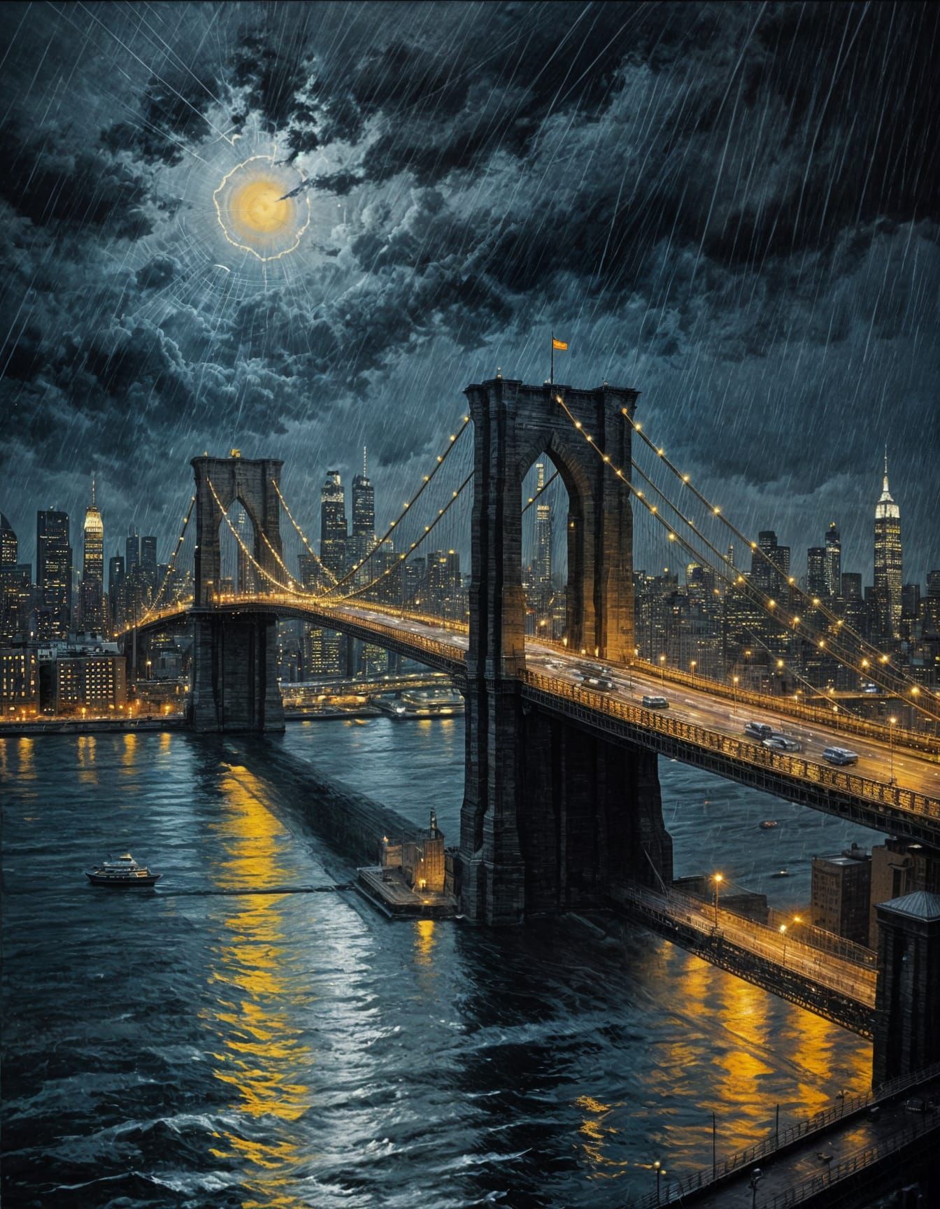 Surreal Black and White Brooklyn Bridge Masterpiece