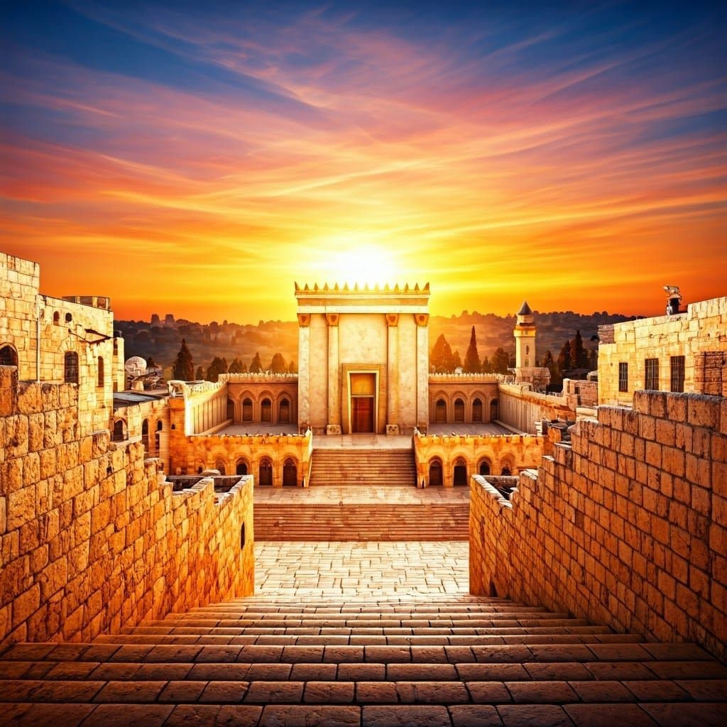 Temple in Jerusalem Illuminated by Golden Sunset