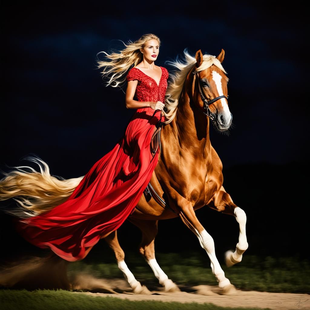Ethereal Palomino Goddess Rides Under Starry Skies