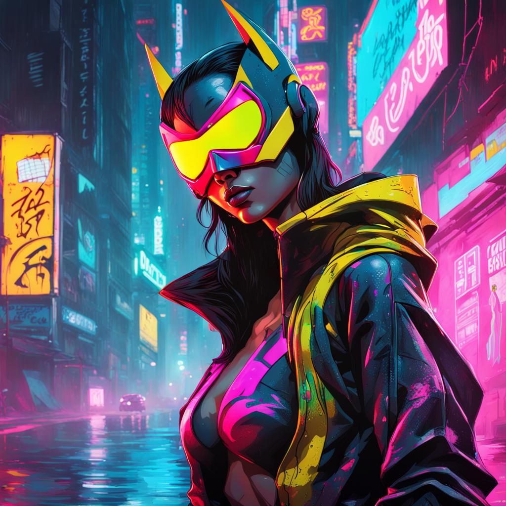 Cyberpunk Batgirl in Neon Tokyo
