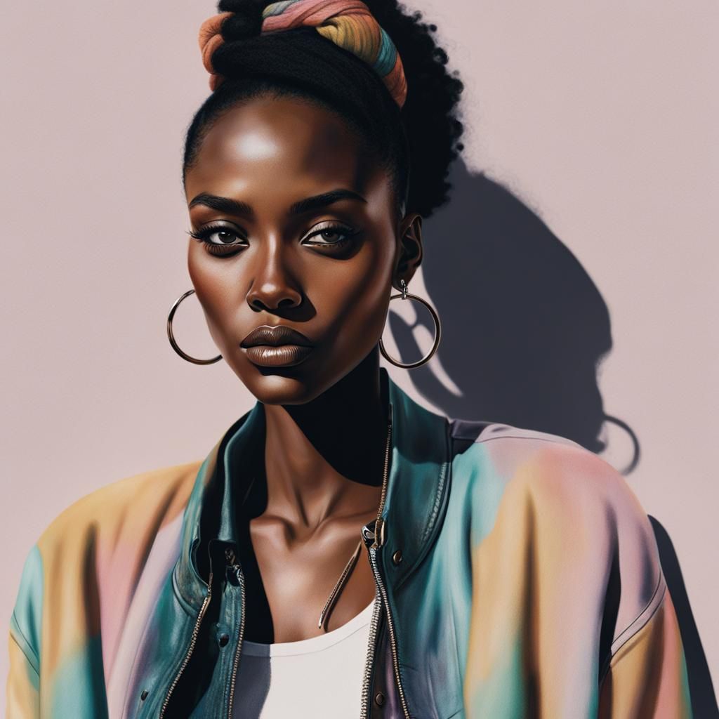 Trendy African-American Woman in Pastel Illustration