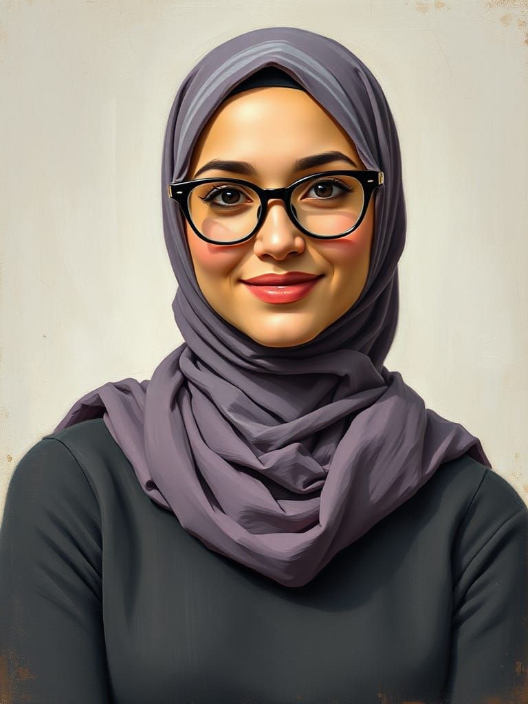 Elegant Portrait of a Woman in Hijab as Oil Painting