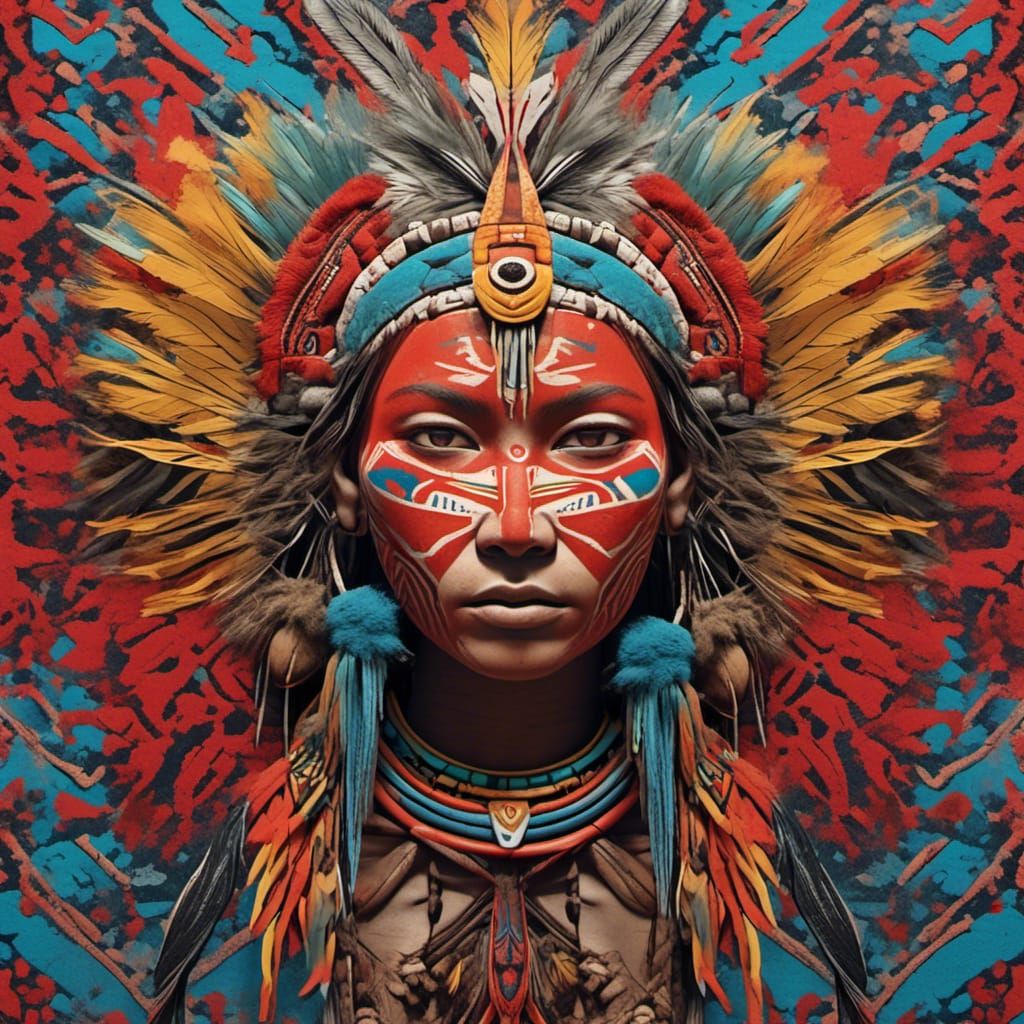 Vibrant Tribal Textile Design in Photorealistic Graffiti Sty...