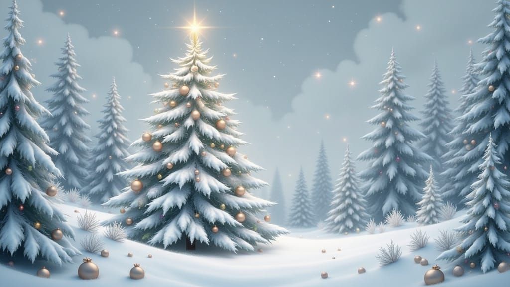 <lora:CHRISTMAS FLUX:1.0>A white Christmas tree with gray decorations