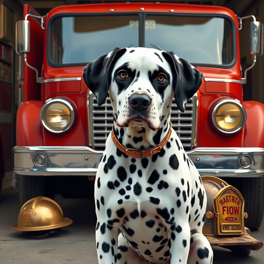 Vintage-Style Dalmatian Firehouse Dog in Nostalgic Winter Sc...