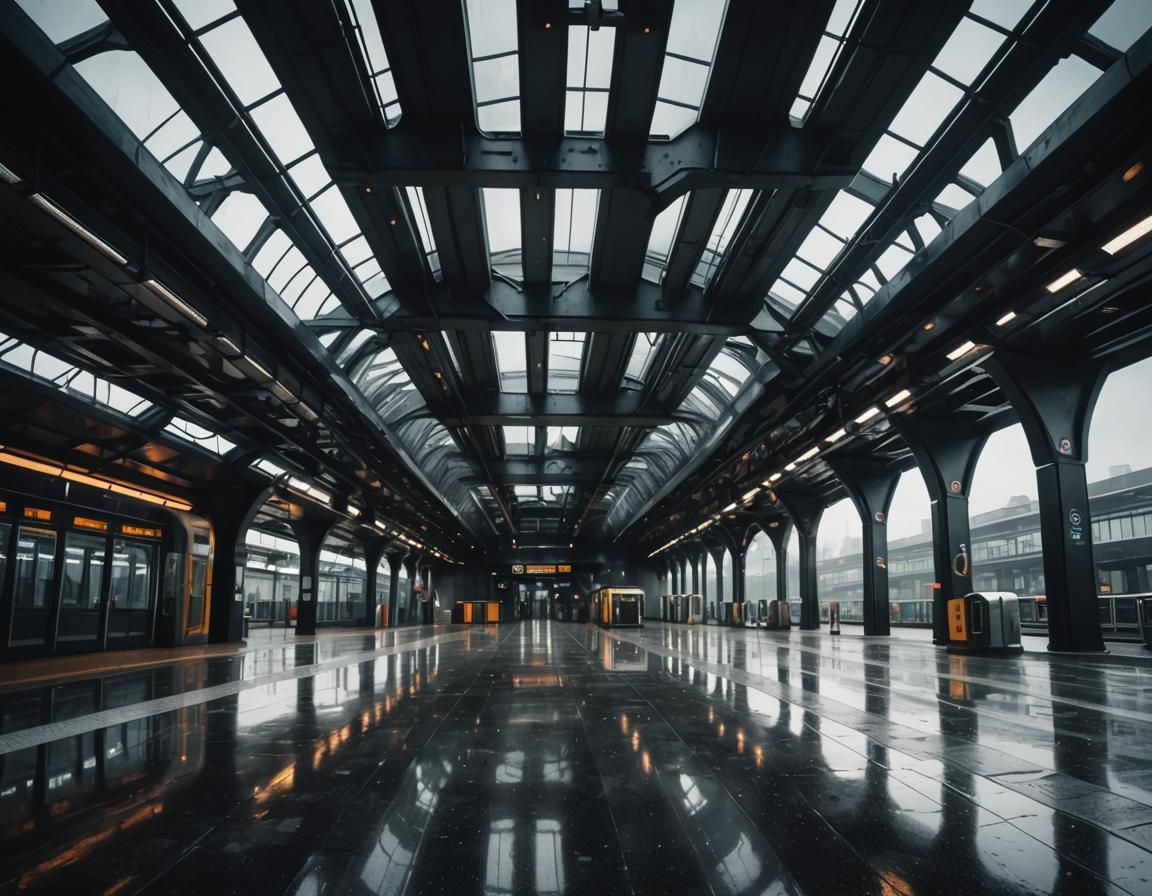 Futuristic train station interior, Organic architecture made...
