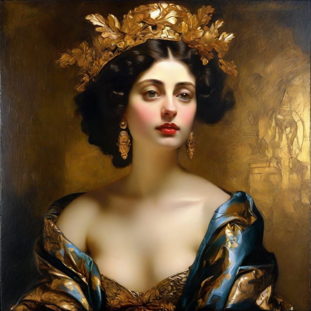 Regal Woman in Golden Gown, Baroque Oil Painting