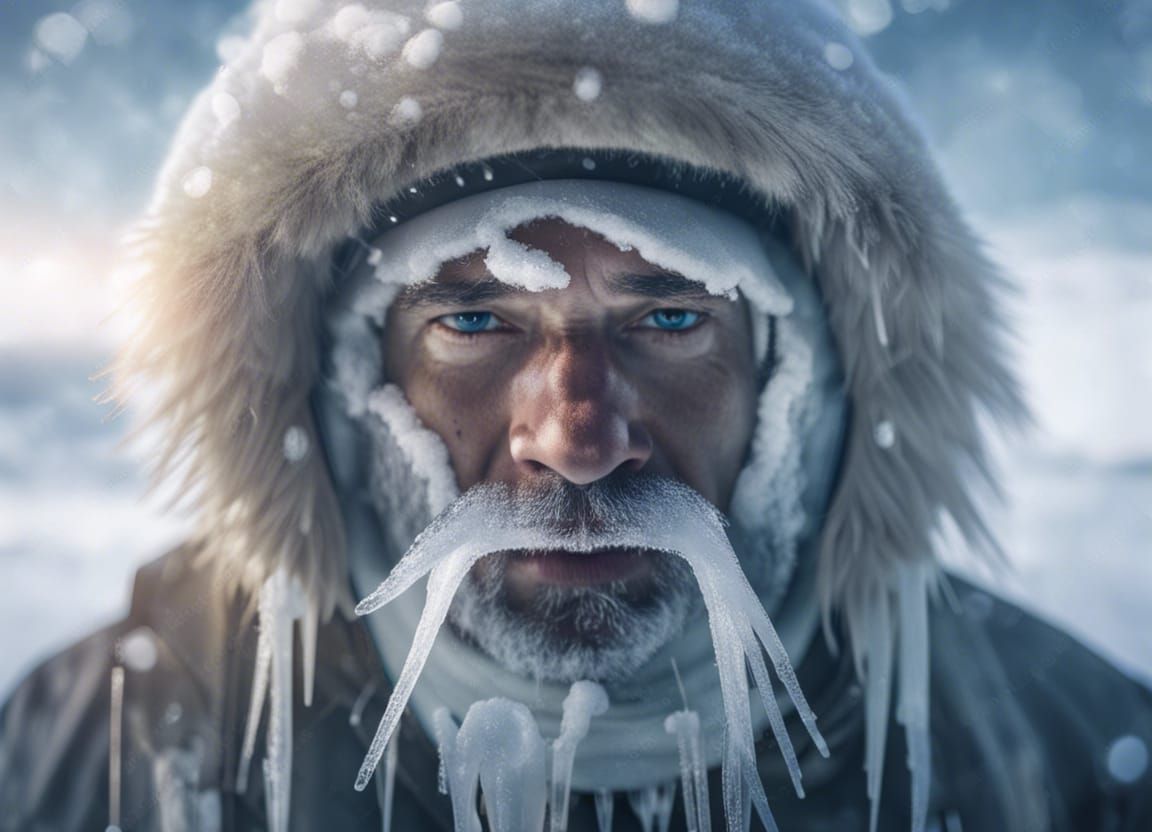 Ethereal Eskimo Man Frozen in Arctic Landscape