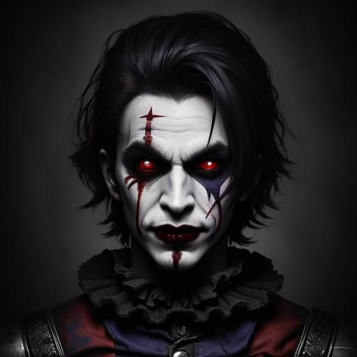 Dark Fantasy Jester with Bloodshot Eyes