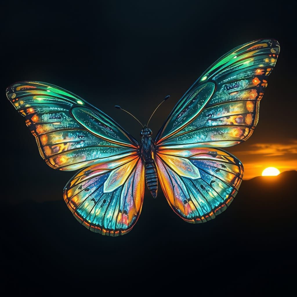 Mystical Colossal Butterfly at Golden Hour Sunset