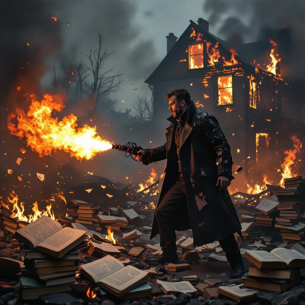 Burning Books: A Surreal Post-Apocalyptic Vision