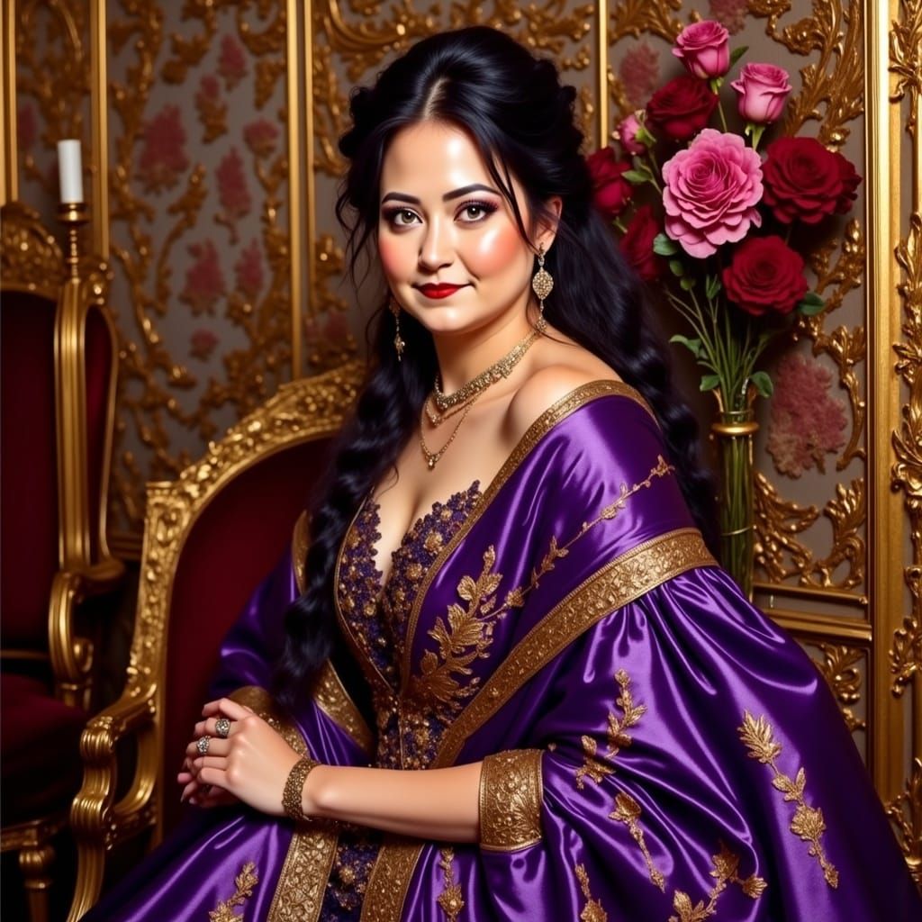 Vibrant Princess Portrait in Ornate Brocade Attire