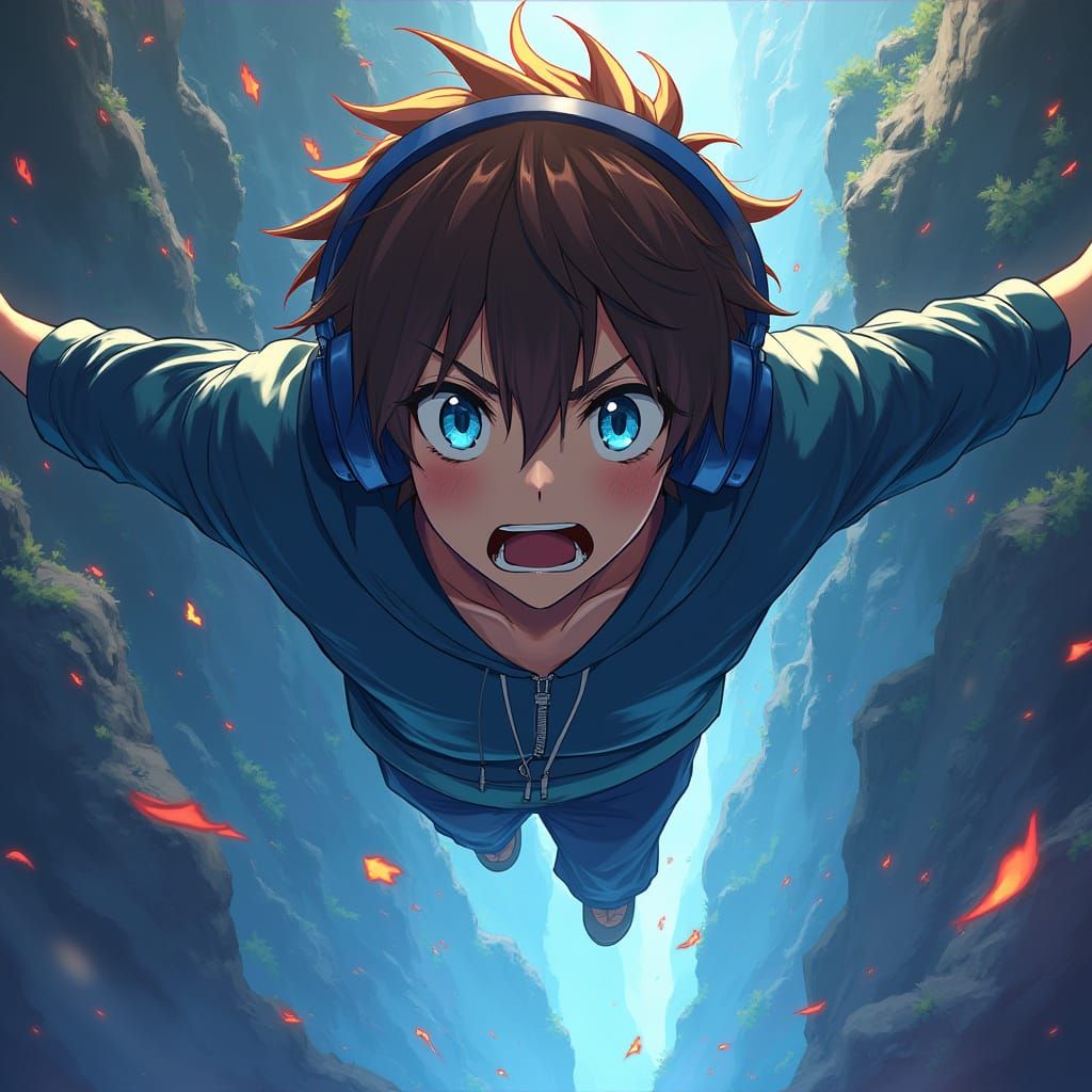 Anime Male Plunges into a Vibrant Abyss