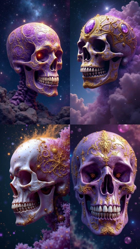 Amethyst Skull with Fractal Patterns in Digital Art