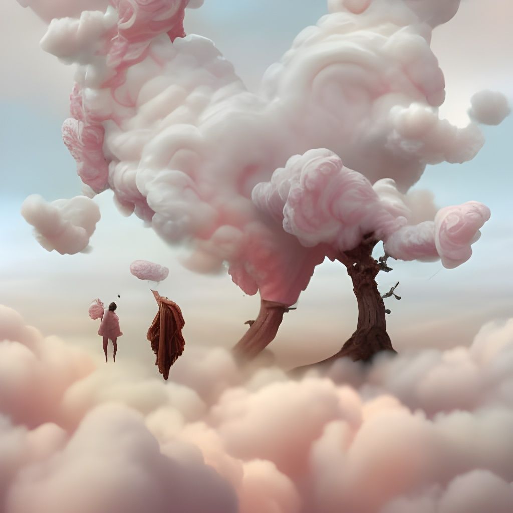 Heart Trees in Pink Clouds: Rococo Digital Painting