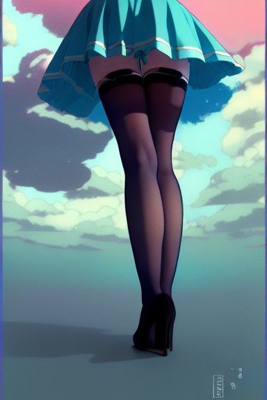 Sultry Cyberpunk Goddess Bends Down, Exposing Stockings