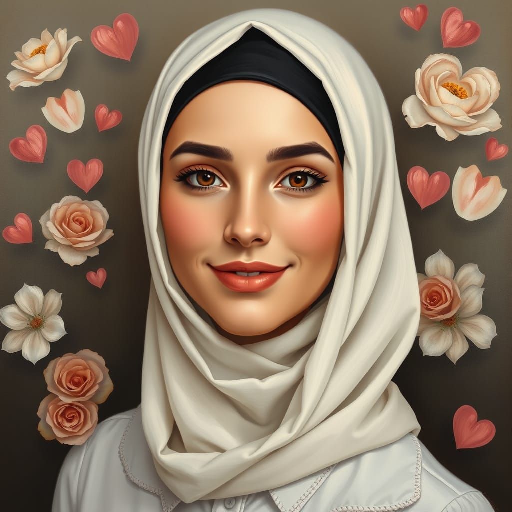 Beautiful Hijab Woman Portrait in Oil Painting Style