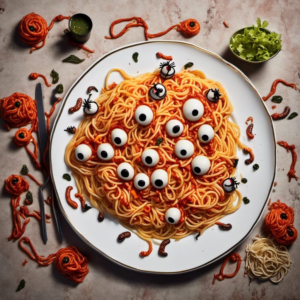 Worms Infest a Delicious Spaghetti Feast in Creepy Art