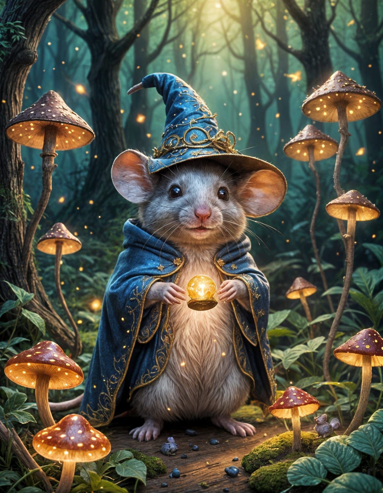 Whimsical Mouse Hero in Enchanted Forest