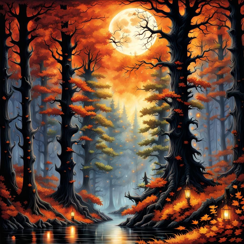 Haunted Oak Forest in Soft Watercolors