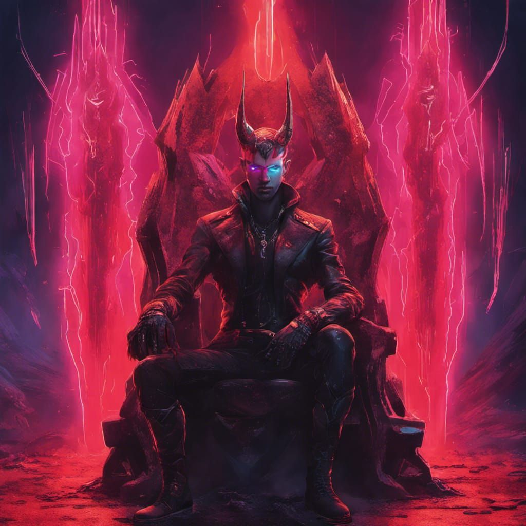 Cyberpunk Devil Reigns from Neon Lava Throne
