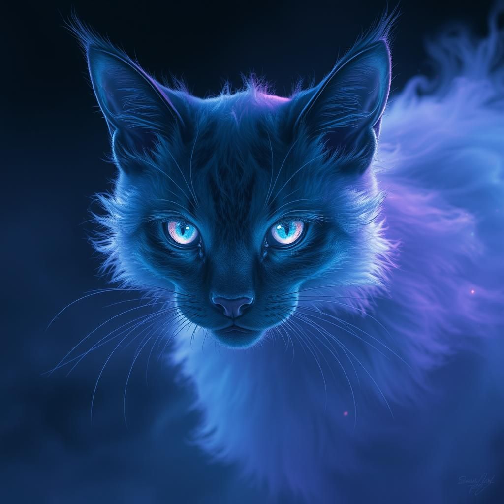 Ethereal Feline Specter in Dark, Dreamlike World