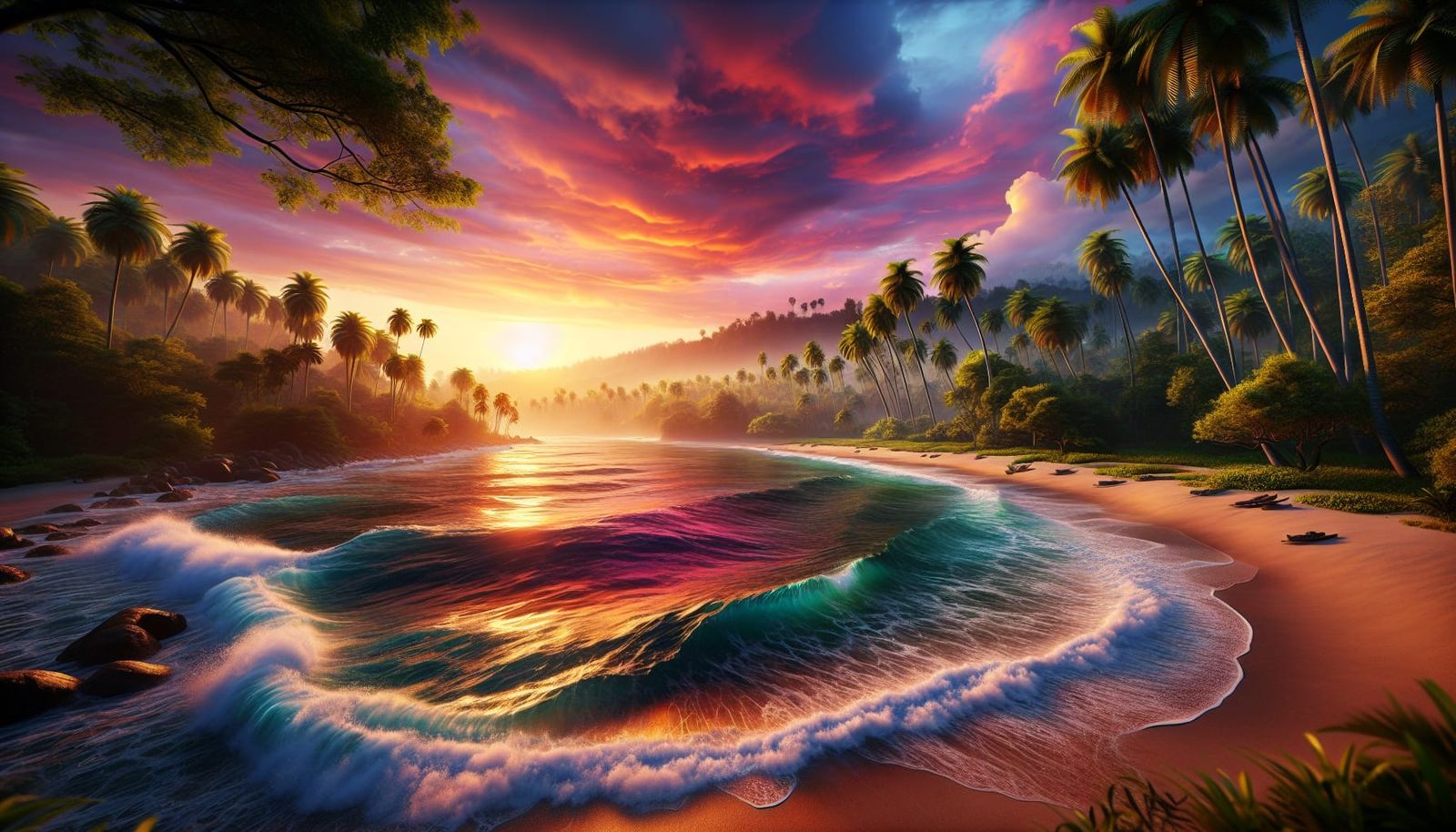 Vibrant Tropical Beach Scene at Sunset